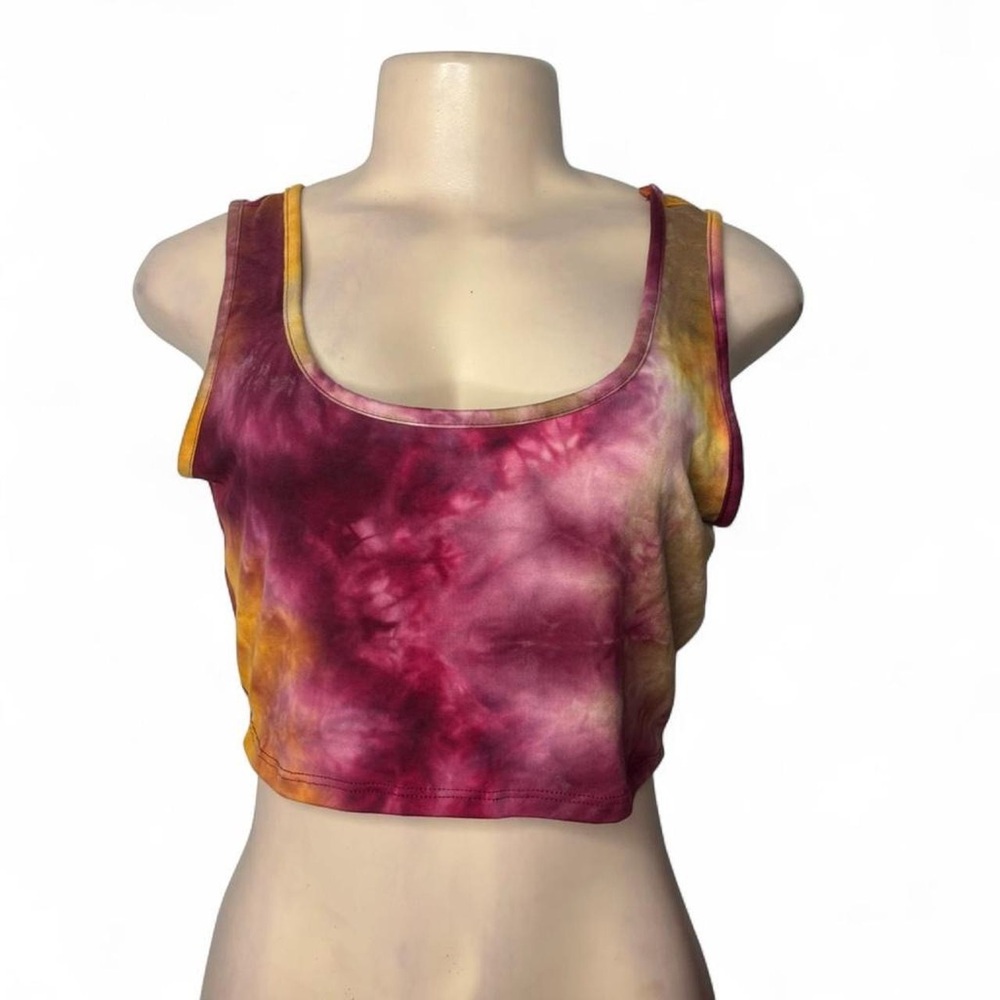 Tie-Dye Scoop Neck Crop Tank Top - Pink and Yellow